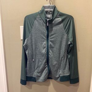 EUC Cutter & Buck Green Raglan Sleeve Full Zip Jacket Sz L CB DryTec UPF 50+